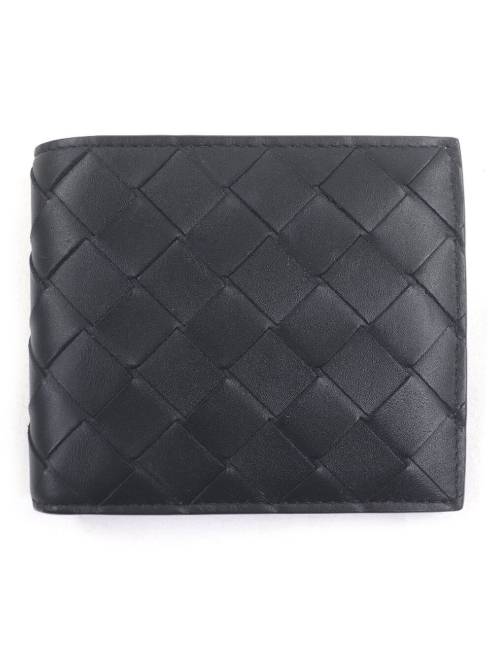 Bottega Veneta Leather Intrecciato Bifold Wallet Black Green